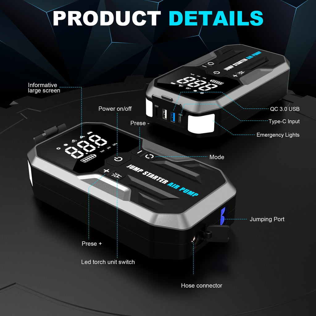 6 in 1 Car Jump Starter + Tire Inflator (24,000mAH)