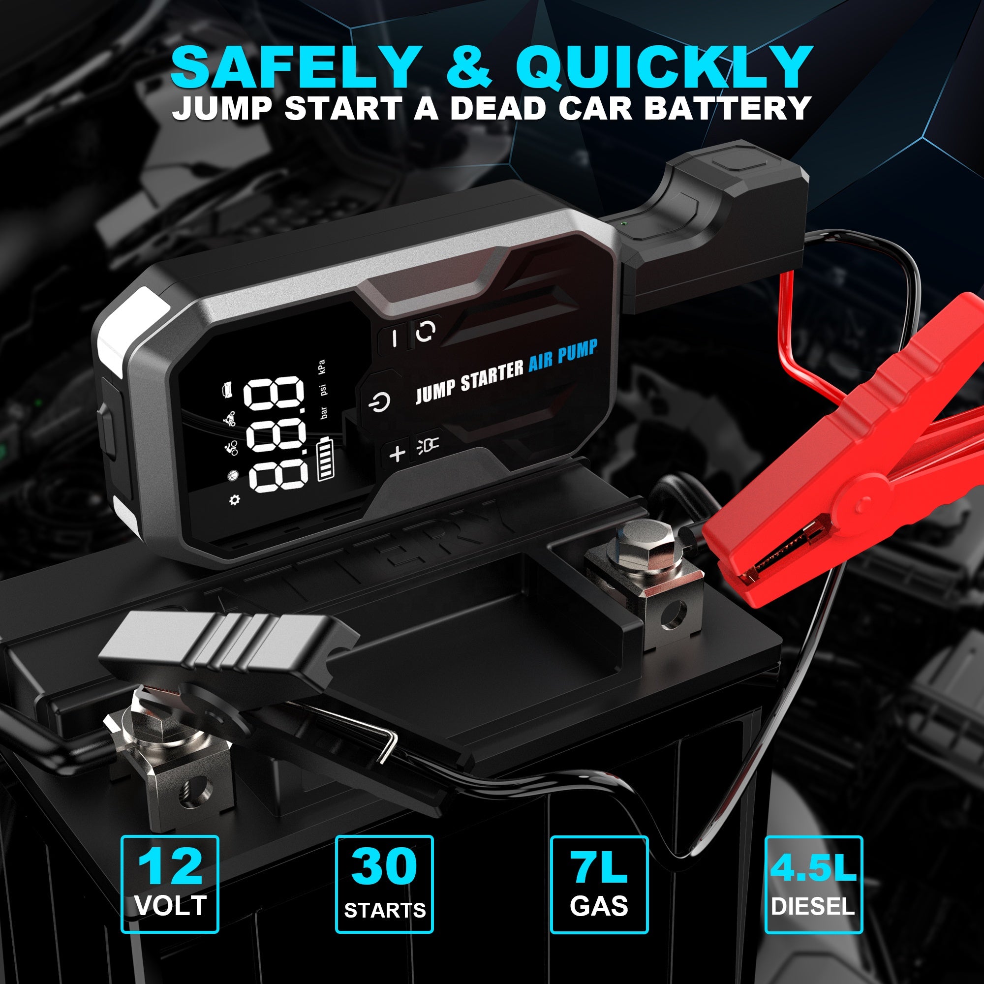 6 in 1 Car Jump Starter + Tire Inflator (24,000mAH)