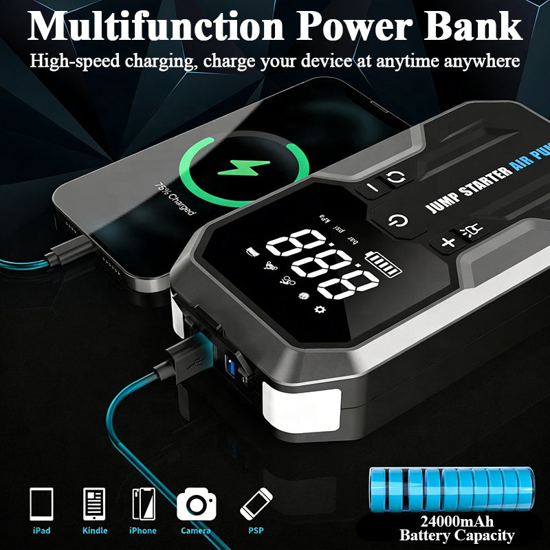 6 in 1 Car Jump Starter + Tire Inflator (24,000mAH)