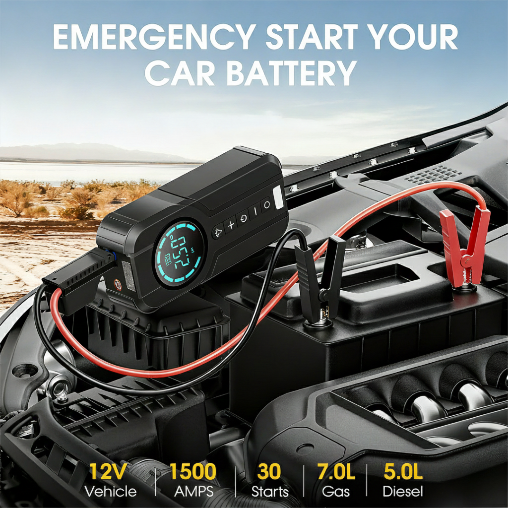 6 in 1 Car Jump Starter + Tire Inflator